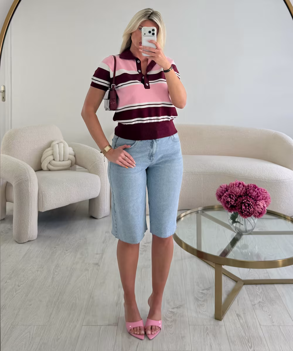 Polo rayures burgandy/rose - DRESS DESIREE