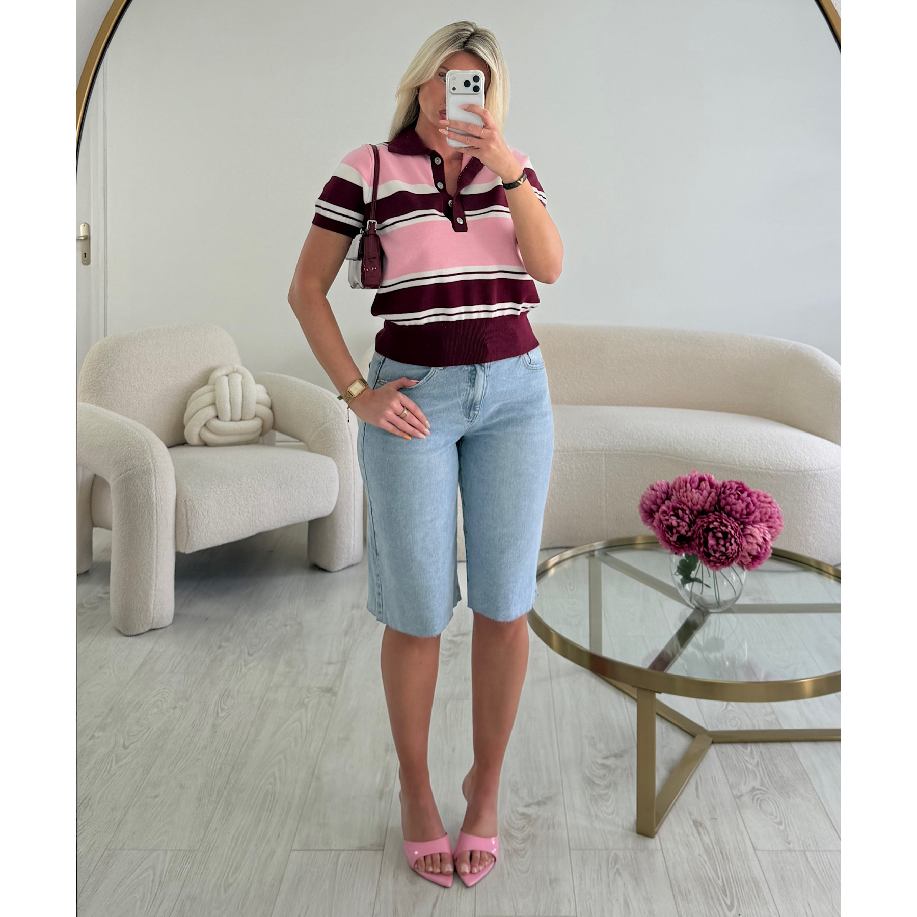 Polo rayures burgandy/rose - DRESS DESIREE