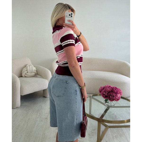 Polo rayures burgandy/rose - DRESS DESIREE