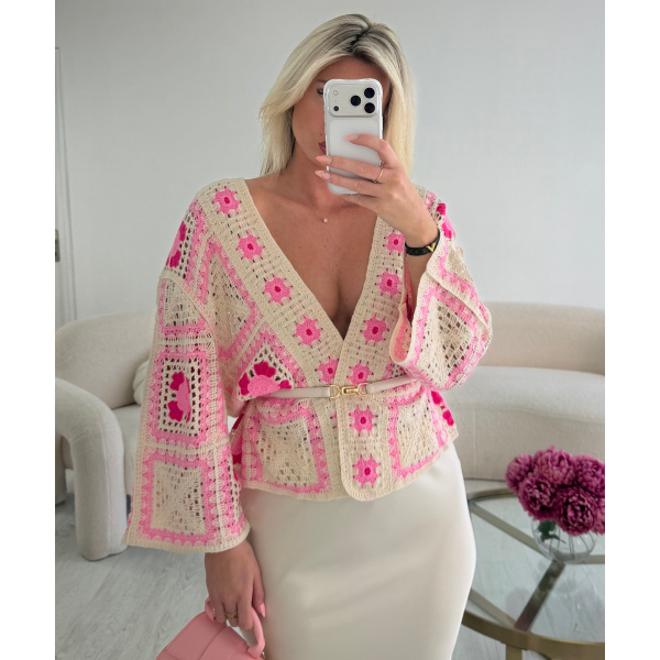 Gilet crochet rose/bleu - DRESS DESIREE