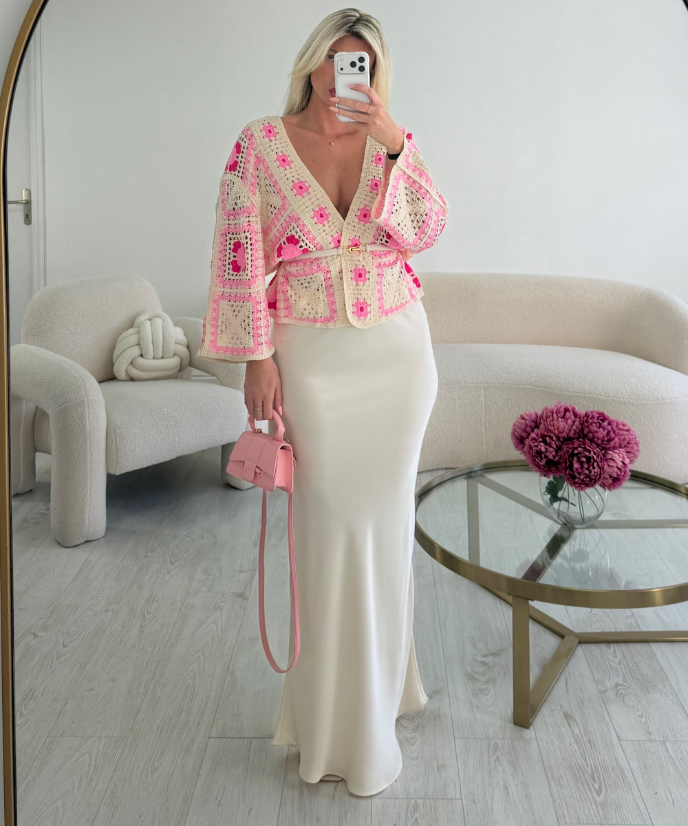 Pink/beige crochet cardigan