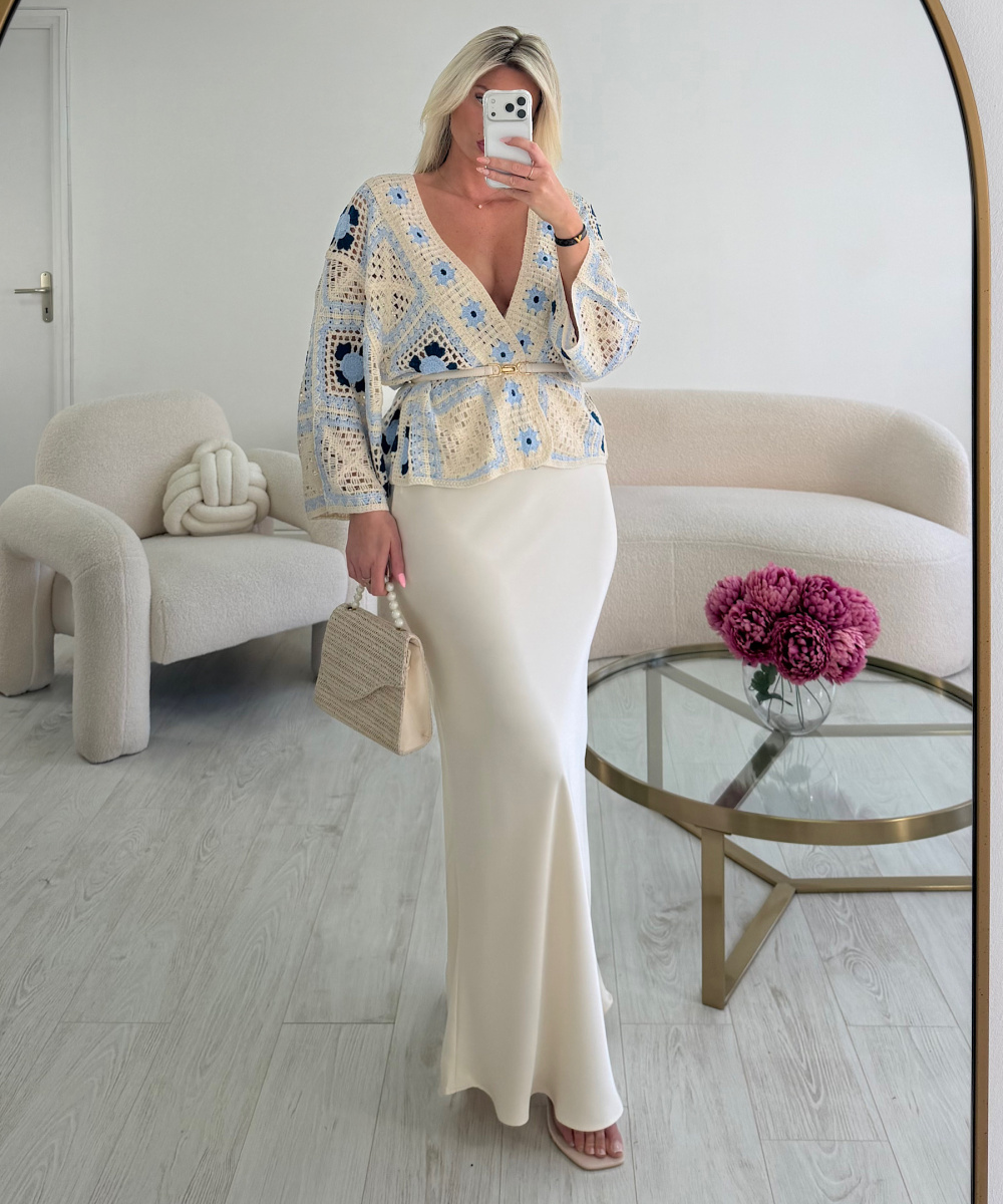 Gilet crochet beige/bleu - DRESS DESIREE
