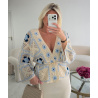 blue/beige crochet cardigan