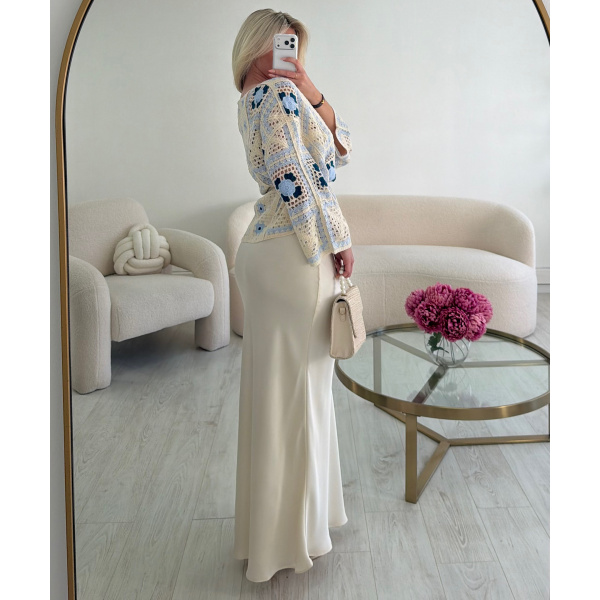 blue/beige crochet cardigan