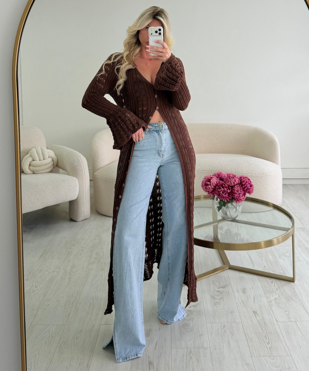 Long brown knitted kimono top - DRESS DESIREE