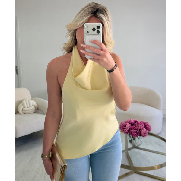 Top dos nu satin jaune pastel - DRESS DESIREE