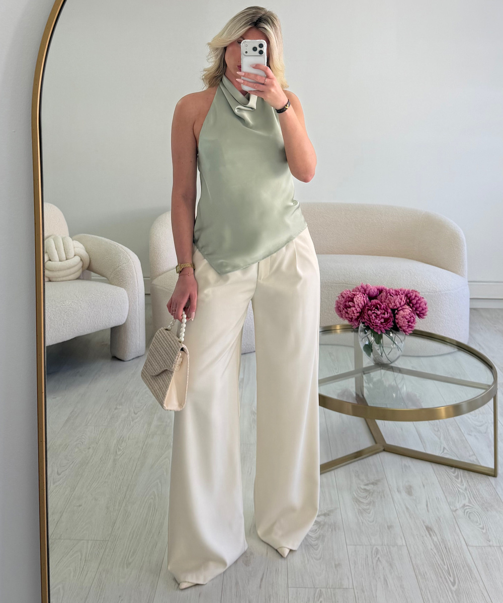 Sage-coloured satin halter neck top - DRESS DESIREE