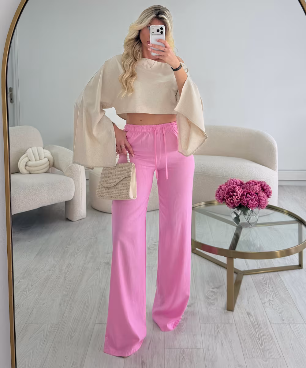 Pantalon lin extra extra long rose DRESS DESIREE