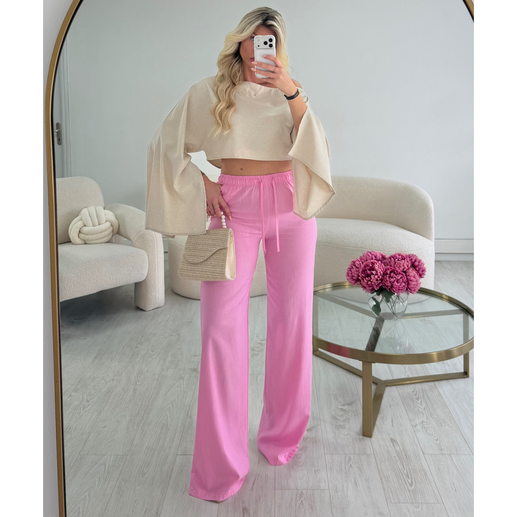Pantalon lin extra extra long rose DRESS DESIREE