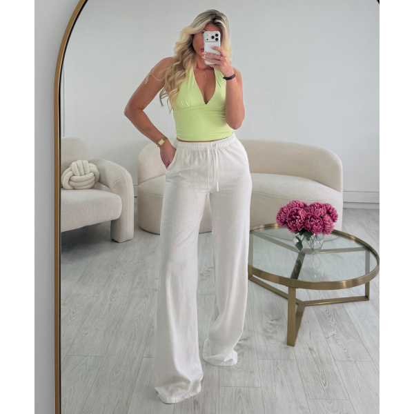 Pantalon lin extra extra long blanc DRESS DESIREE
