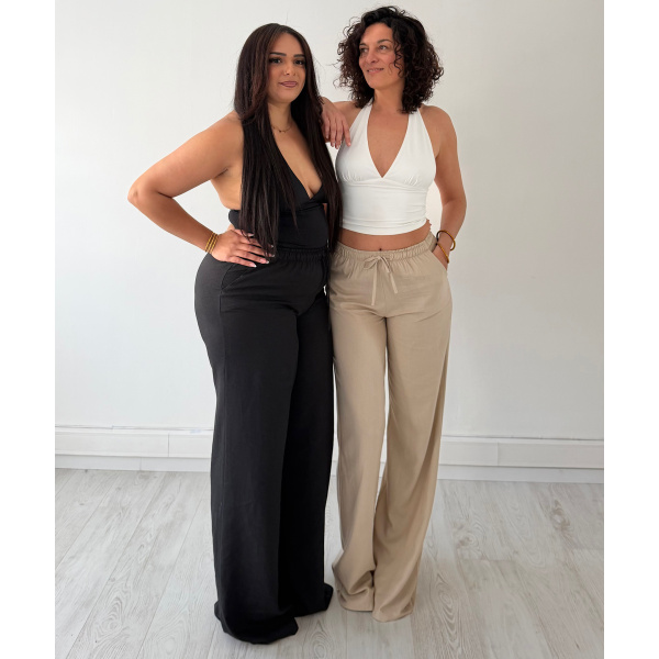 Pantalon lin extra extra long beige- DRESS DESIREE