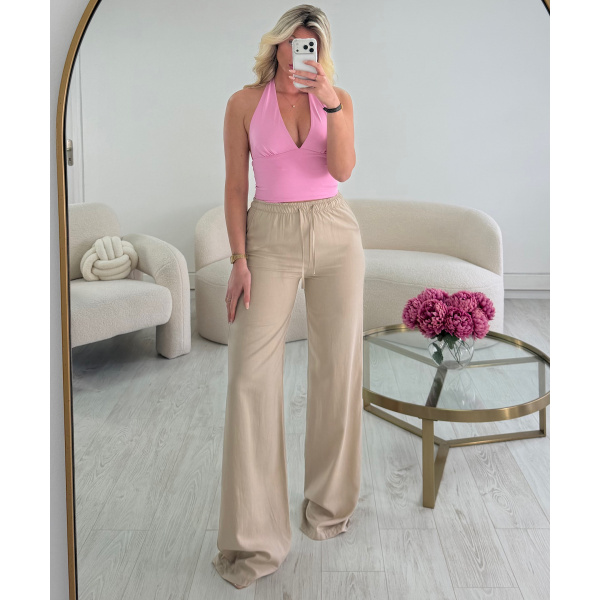 Pantalon lin extra extra long beige- DRESS DESIREE