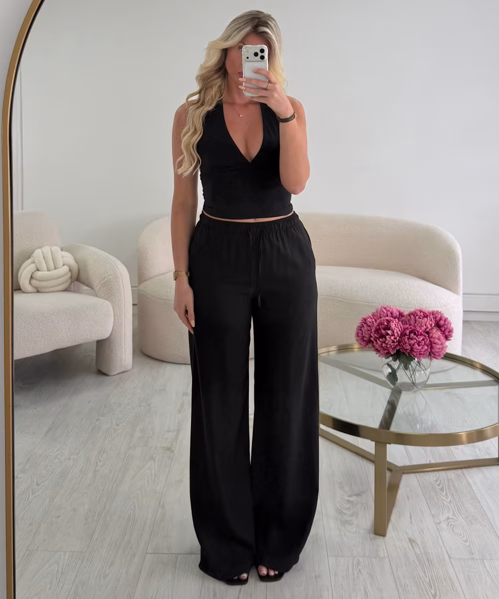 Pantalon lin standard noir- DRESS DESIREE