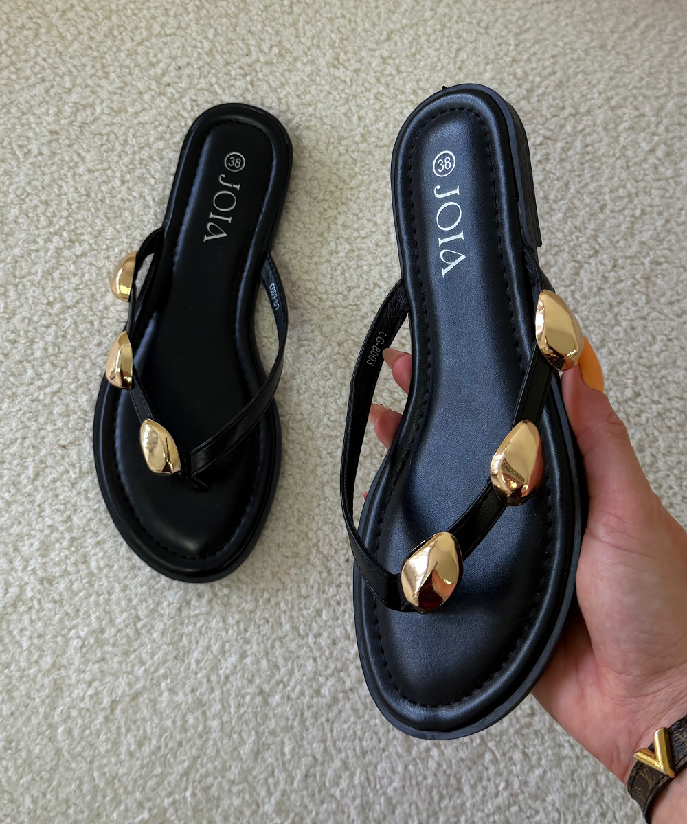 Black slides with gold details