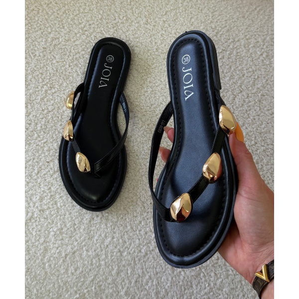 Claquettes noires détails dorés DRESS DESIREE