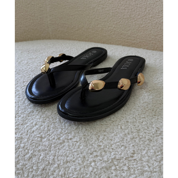 Claquettes noires détails dorés DRESS DESIREE