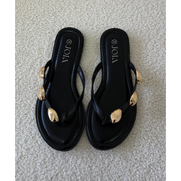 Claquettes noires détails dorés DRESS DESIREE