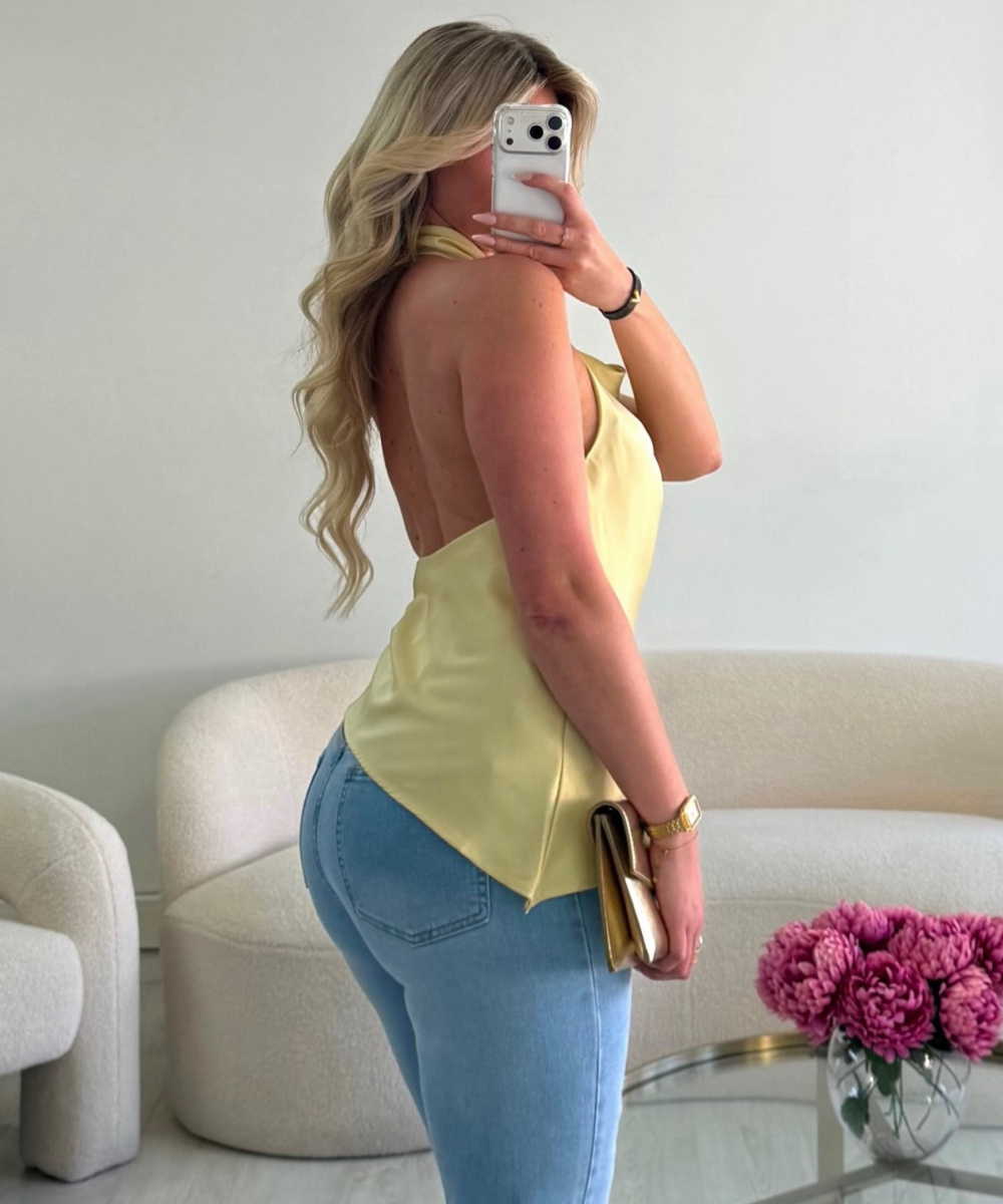 Top dos nu satin jaune pastel - DRESS DESIREE