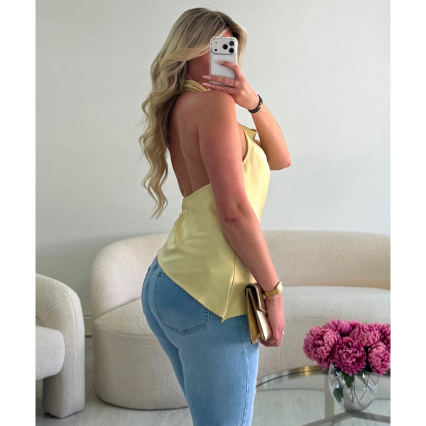 Top dos nu satin jaune pastel - DRESS DESIREE