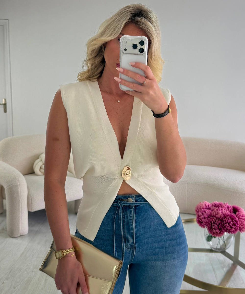 White sleeveless top with gold detailing - DRESS DESIREE