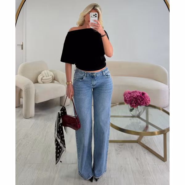 Jeans taille basse extra long bleu  - DRESS DESIREE