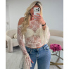 Top dentelle asymétrie manches évasées blanc - DRESS DESIREE
