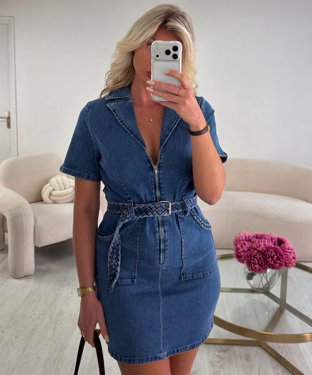Blue cotton braided denim dress