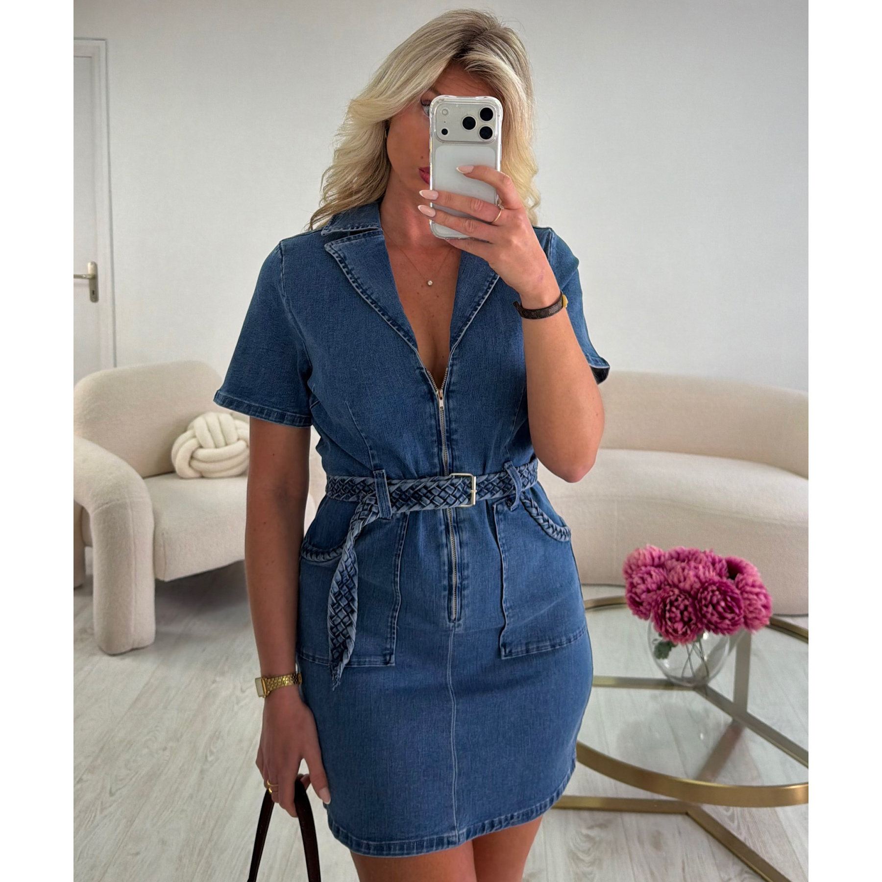 Blue cotton braided denim dress - DRESS DESIREE