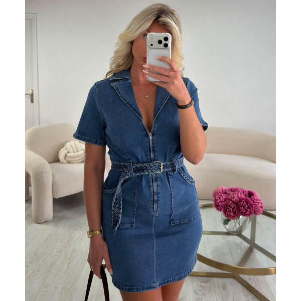 Blue cotton braided denim dress - DRESS DESIREE