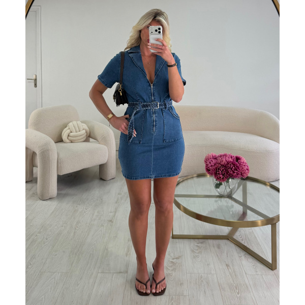 Robe jeans tressée bleu coton - DRESS DESIREE