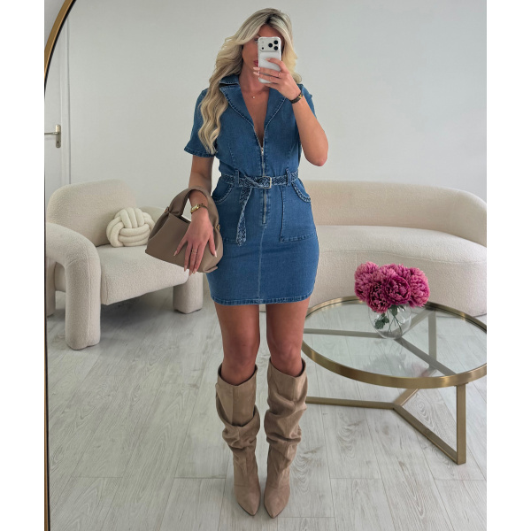 Blue cotton braided denim dress - DRESS DESIREE