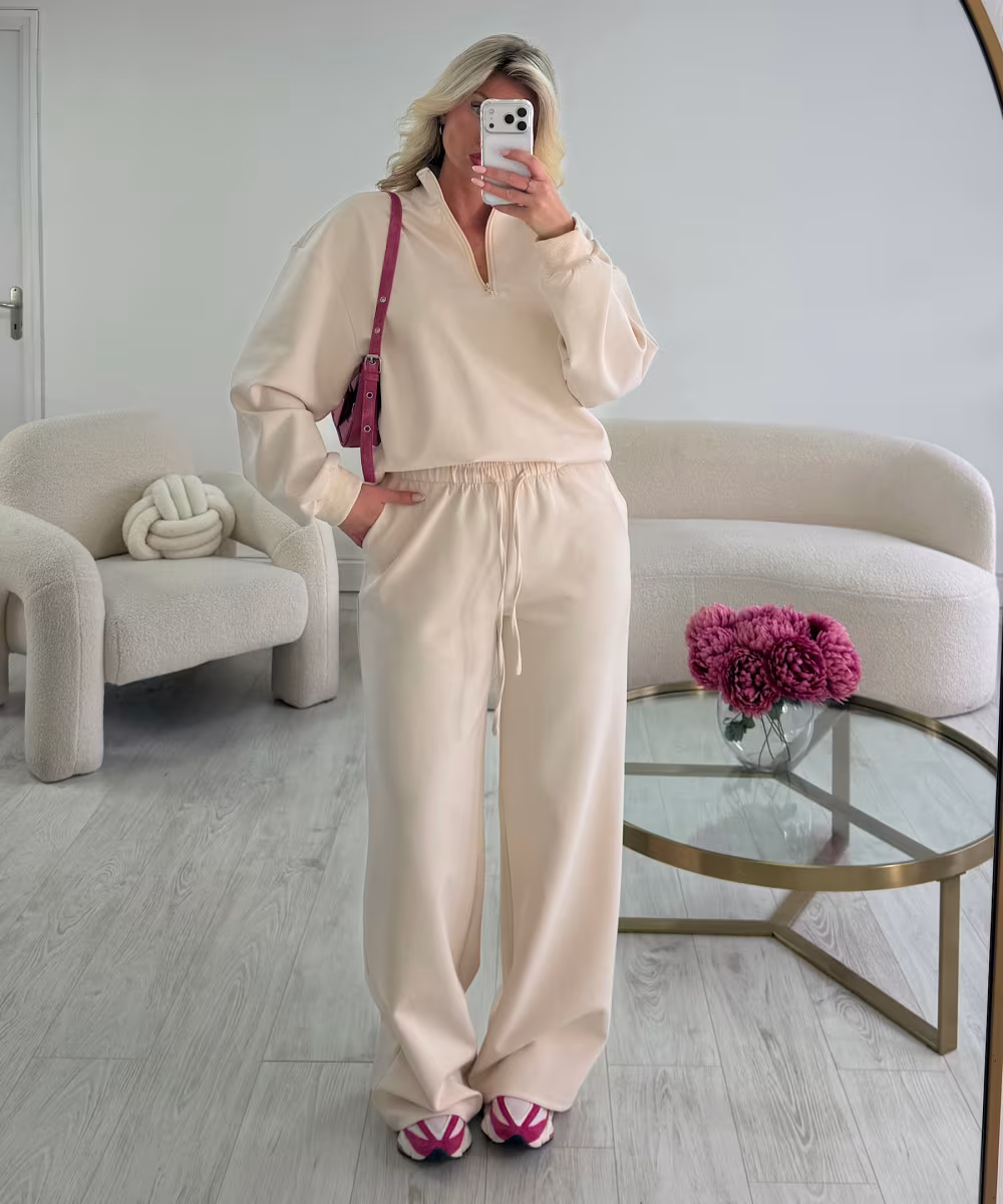 Sweat zip jogging crème