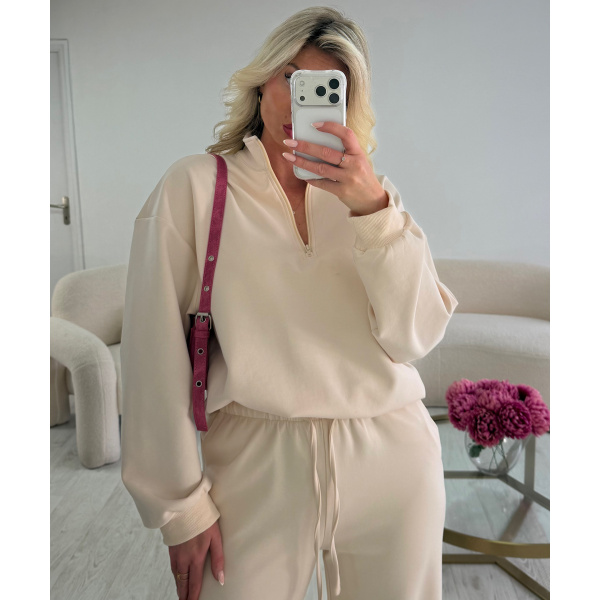 Cream zip-up jogging top - DRESS DESIREE