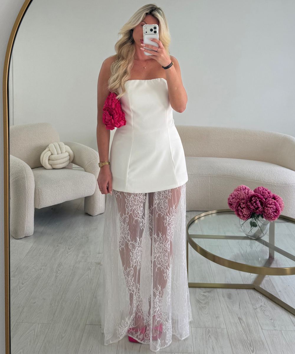 Ensemble bustier/jupe longue dentelle blanche - DRESS DESIREE
