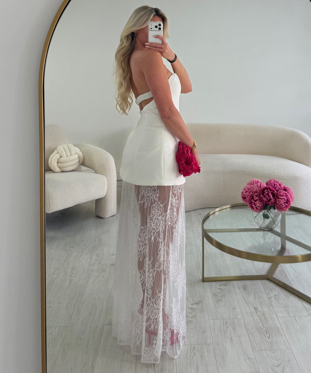 White lace bustier and long skirt set
