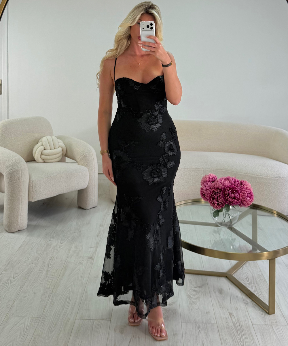 Robe sirène fleurs noire - DRESS DESIREE