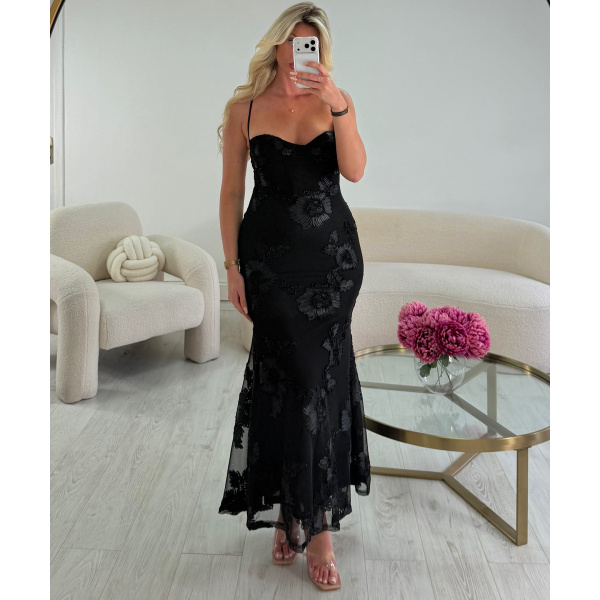 Robe sirène fleurs noire - DRESS DESIREE