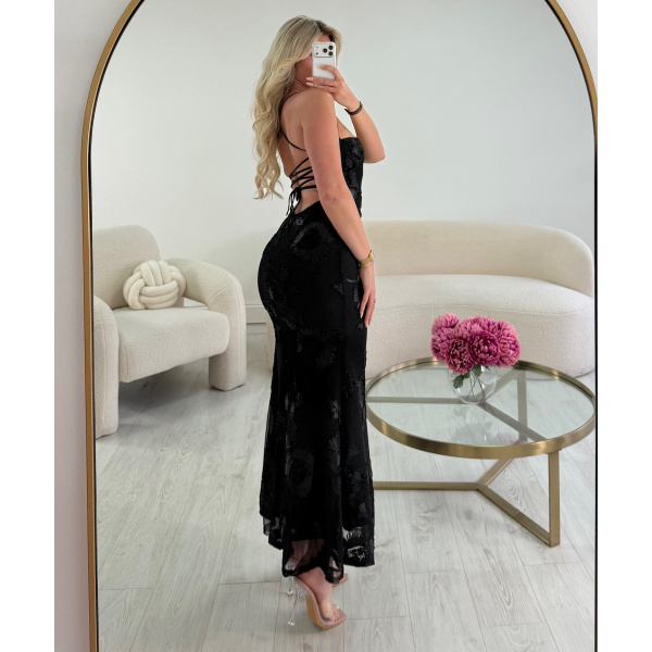 Robe sirène fleurs noire - DRESS DESIREE