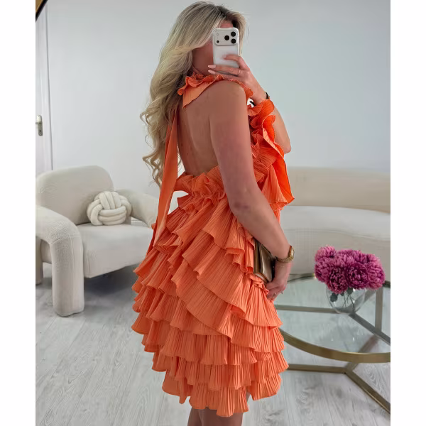 Robe dos nu volant saumon - DRESS DESIREE