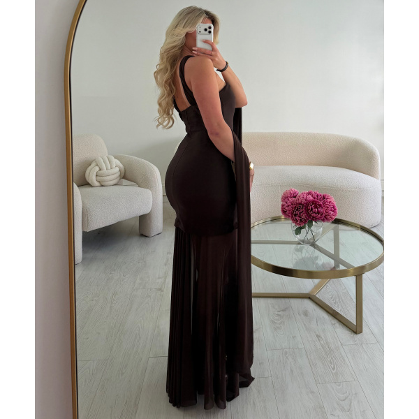 Robe longue col bustier tulle choco - DRESS DESIREE