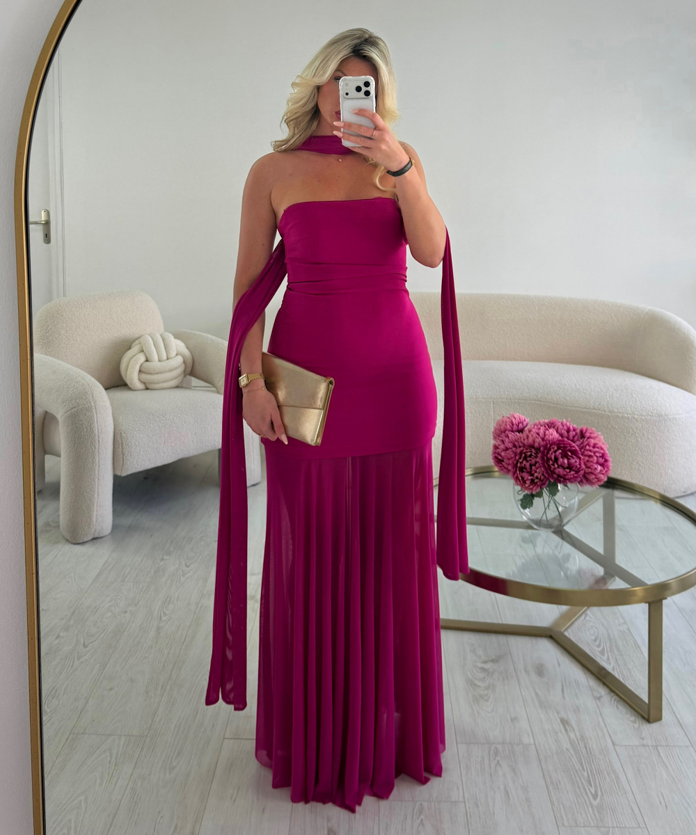 Long fuchsia tulle strapless dress - DRESS DESIREE