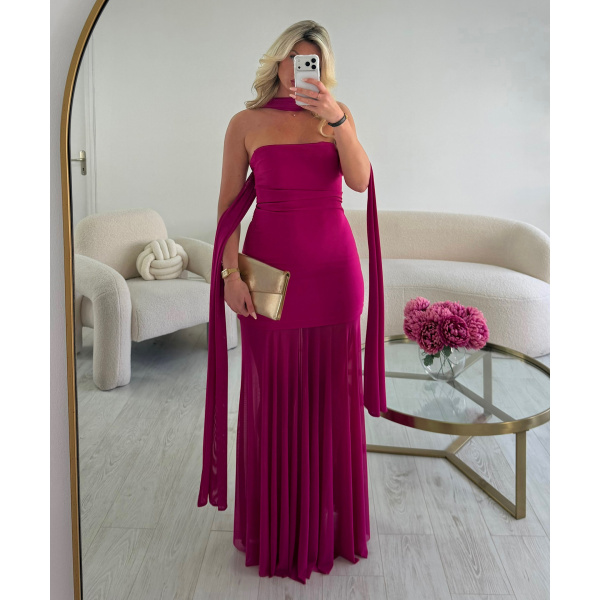 Robe longue col bustier tulle fuchsia - DRESS DESIREE