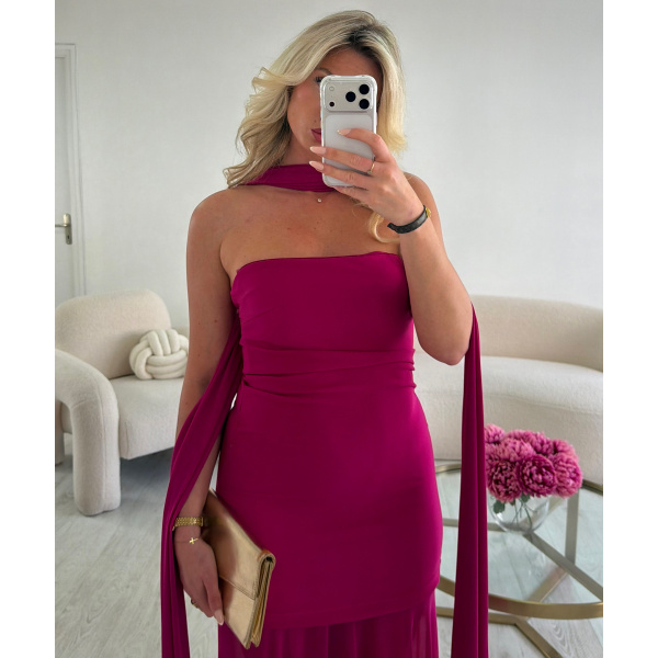 Robe longue col bustier tulle fuchsia - DRESS DESIREE