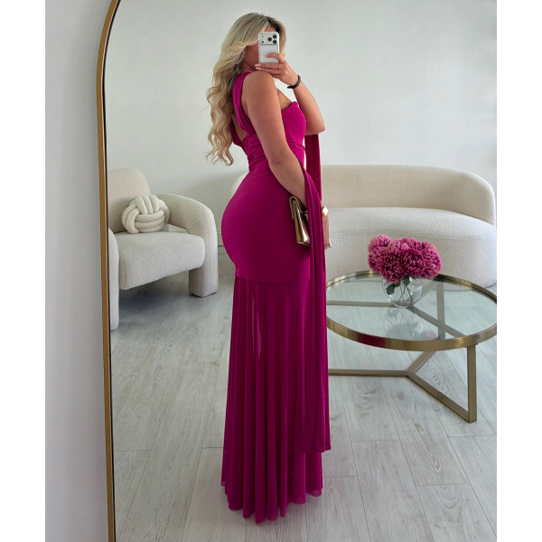 Long fuchsia tulle strapless dress - DRESS DESIREE