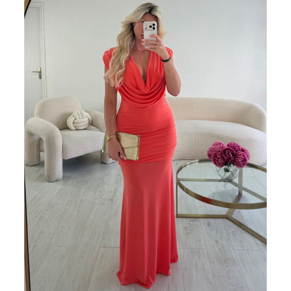 Robe longue drapée corail - DRESS DESIREE