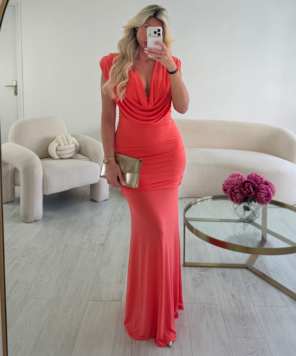 Coral draped maxi dress - DRESS DESIREE