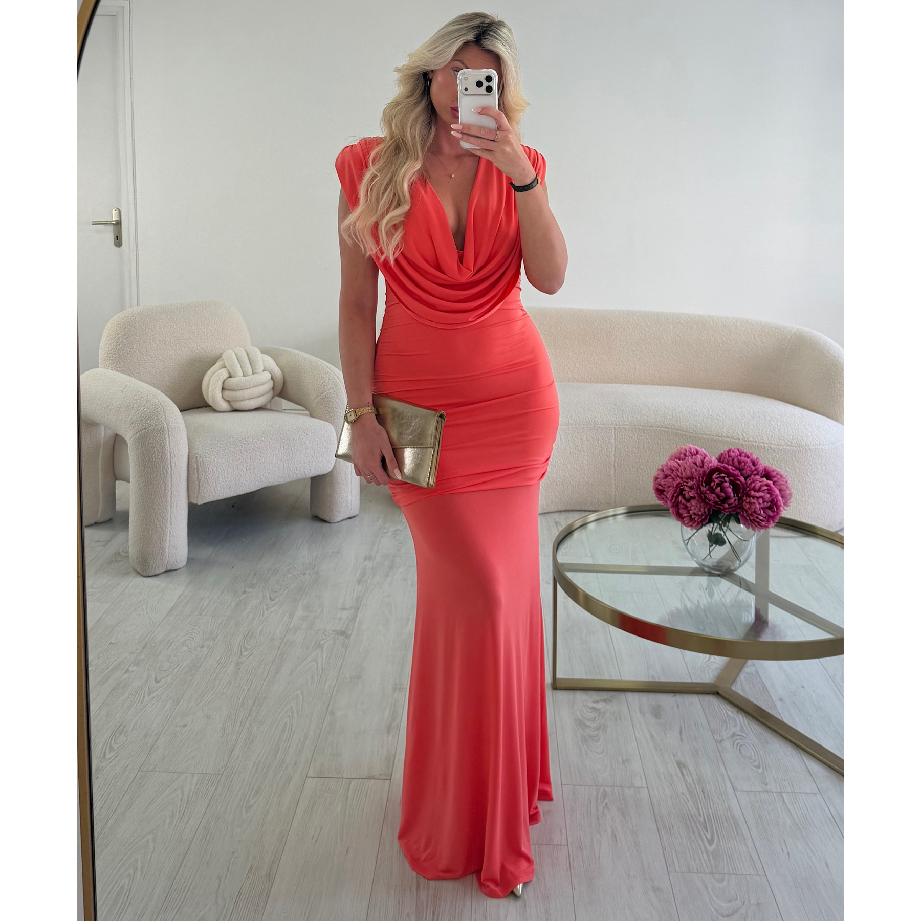 Robe longue drapée corail - DRESS DESIREE