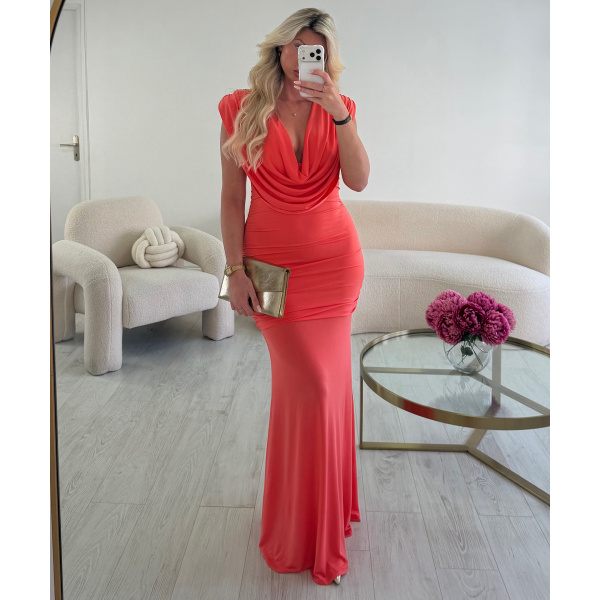 Robe longue drapée corail - DRESS DESIREE