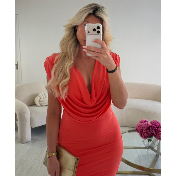 Robe longue drapée corail - DRESS DESIREE