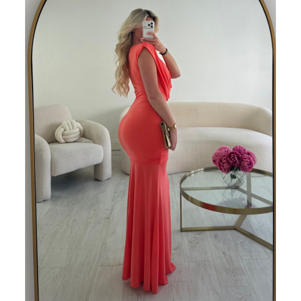 Robe longue drapée corail - DRESS DESIREE